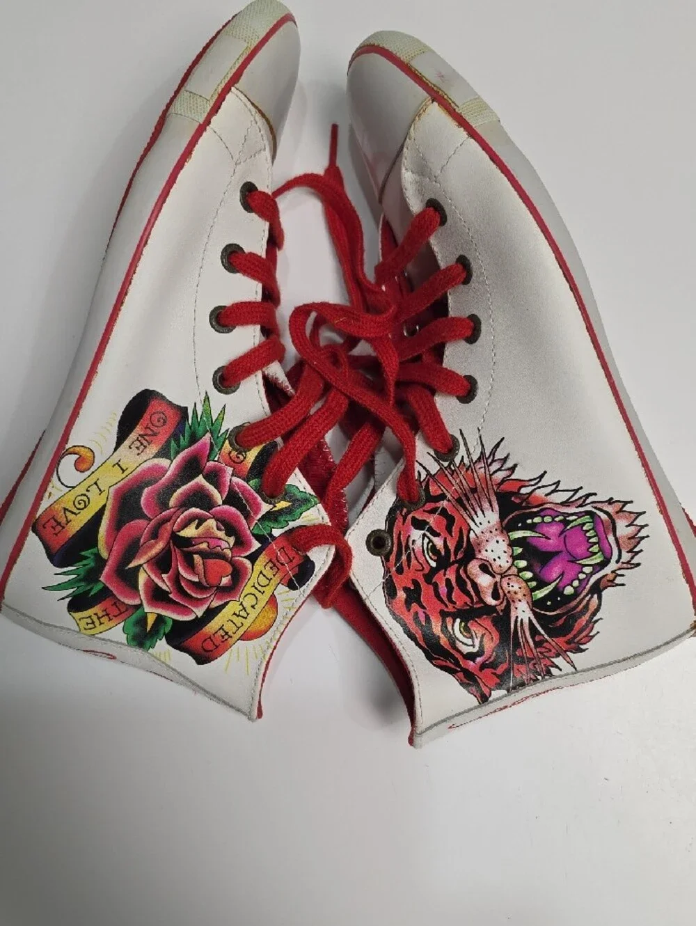 Vintage Ed Hardy Christian Audigier High-Top Leather Sneakers–Tiger & Rose Size9